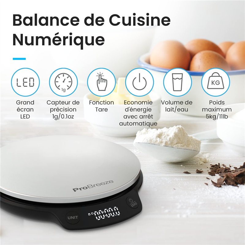 Image secondaire de Pro Breeze Balance de Cuisine Numérique Ronde en acier inoxydable, Cuisine et pâtisserie, Mesure haute précision Aliments & Liqu