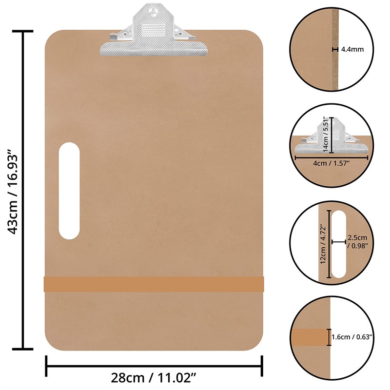Image secondaire de Kurtzy Planche à Dessin d’Artiste - 28 x 43 cm - Planche a Dessin Portable en Bois Solide avec Poignée et Pince À Dessin - Peint