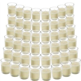 BELLE VOUS Bougie Votive Non Parfumée avec Bougeoir en Verre Transparent (48 Pcs) - 12 h de Combustion - Bougie de Table avec Po