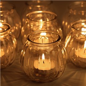 Belle Vous Photophore Verre Transparent pour Bougies Chauffe-Plat avec Ruban Blanc (Lot de 12) - Bougeoir Mariage