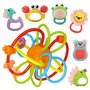 Nene Toys Set de 7 Hochets et Jouets de Dentition Colorés pour Nouveau-nés – 1 Anneau de Dentition Qualité Premium et 6 Animaux
