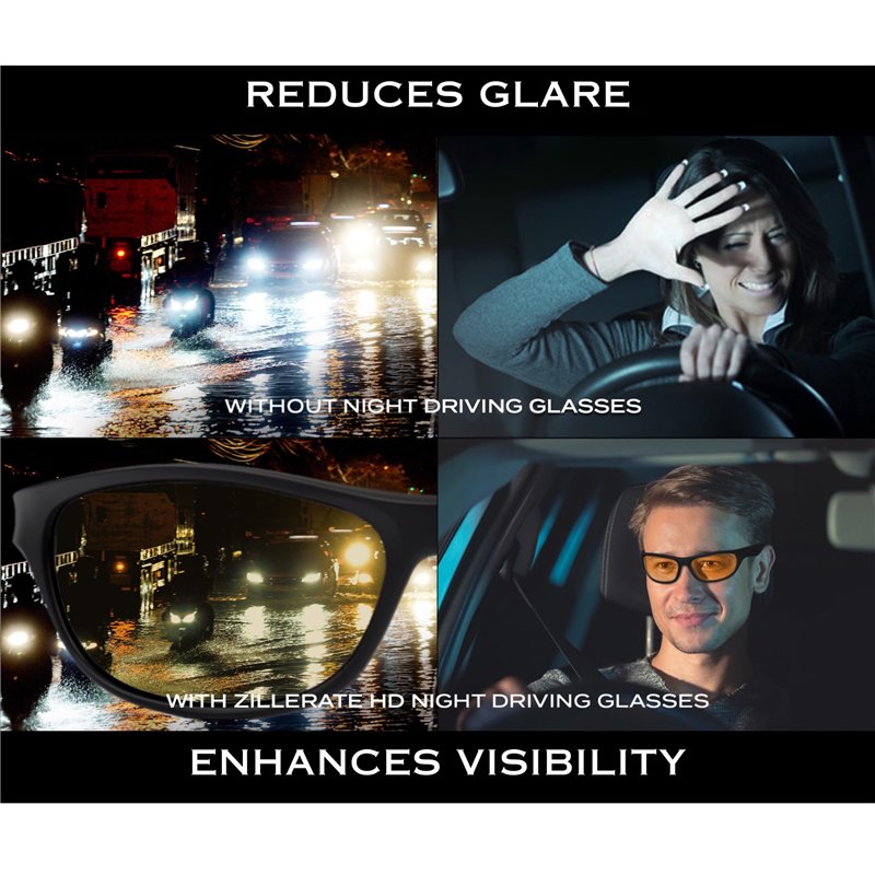 Image secondaire de ZILLERATE LUNETTES DE CONDUITE DE NUIT homme et femme, Verres polarisés anti-éblouissement pour vision nocturne, Verres HD tinté