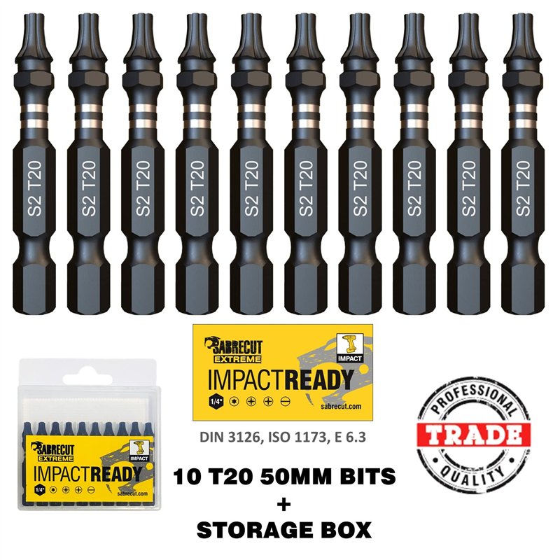 Image secondaire de 10 x SabreCut SCTX2050_10 50 mm T20 TX20 Jeu d'embouts de tournevis à percussion à une extrémité Torx Heavy Duty avec boîte de rangement