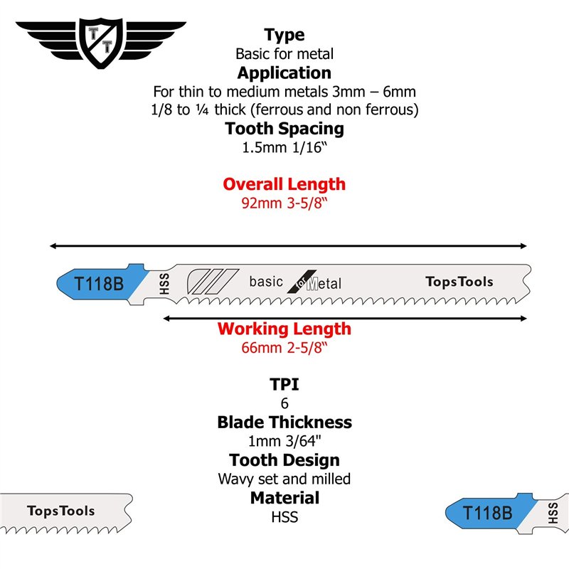 Image secondaire de 15 lames de scie sauteuse à métaux TopsTools T118B