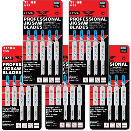 25 lames de scie sauteuse à métaux TopsTools T118B compatibles avec Bosch