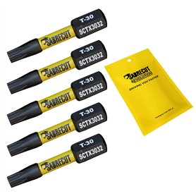 5 x SabreCut SCTX3032_5 32 mm T30 TX30 Jeu d'embouts de tournevis à percussion magnétique Torx Heavy Duty Compatible avec Dewalt