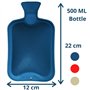 Lot de 3 mini bouillotte en caoutchouc naturel de 500 ml - Rouge crème et bleu - Pour soulager la douleur - Sécurisée et étanche