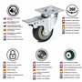Kurtzy Roulettes Pivotantes Noir (Lot de 8) - Roulette Meuble de 50 mm avec Roues en Caoutchouc, Vis, Freins et Plaques en Métal