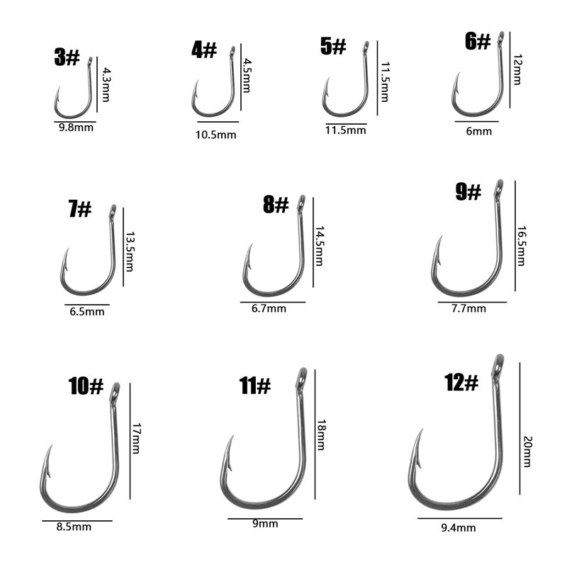 Image secondaire de Jinlaili 200 PCS Hameçon Solide, 10 Tailles Crochet de Pêche Durable, Crochets de Poisson Barbelée, Hameçons à Carpe en Acier Ca