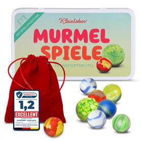 KLEINTOBER | 25 Billes Premium | Set de Billes pour Jouer | Pépites Rares de Soleil | Instructions pour 5 Jeux | Billes en Verre