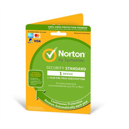 Norton Security Standard 2019 |1 Device | 1 Year | Antivirus Included | PC/Mac/iOS/Android | Activation Code by Post