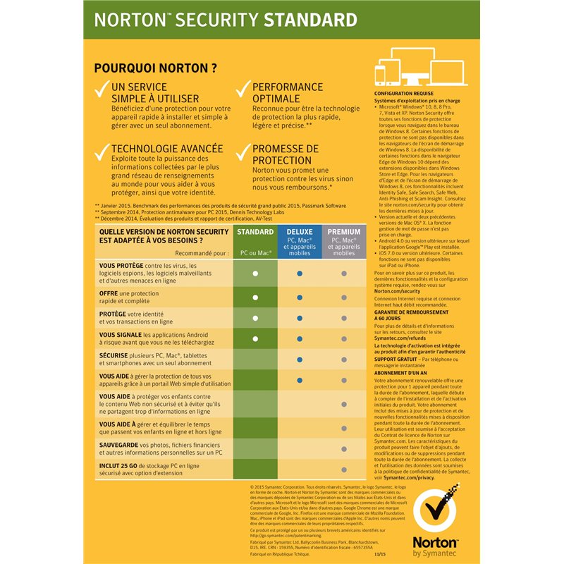 Image secondaire de NortonLifeLock Security Standard 2019 | 1 Appareil | 1 an | PC/Mac/iOS/Android | Téléchargement