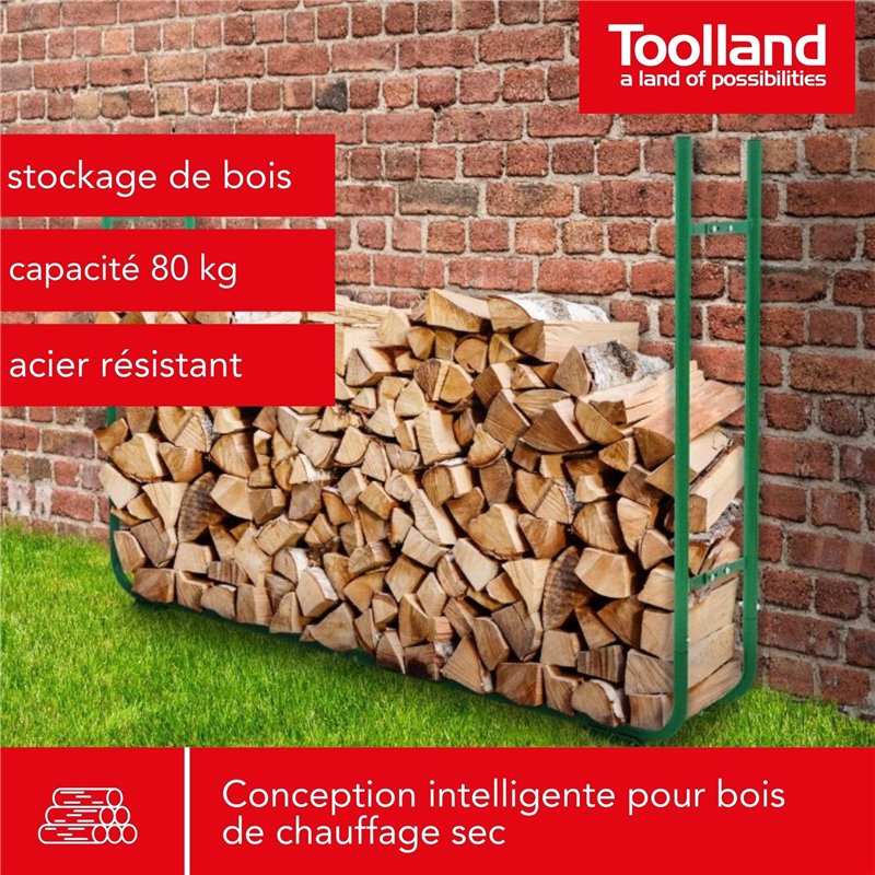 Image secondaire de Toolland Rangement pour bûches de bois de chauffage, taille fixe, 20 x 90 x 120cm, robuste, vert