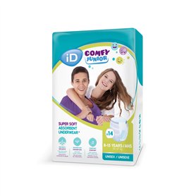 iD Comfy Junior Pants Unisex Sous-Vêtements de Nuit Absorbants pour Enfants 8-15 Ans 14 Pièces