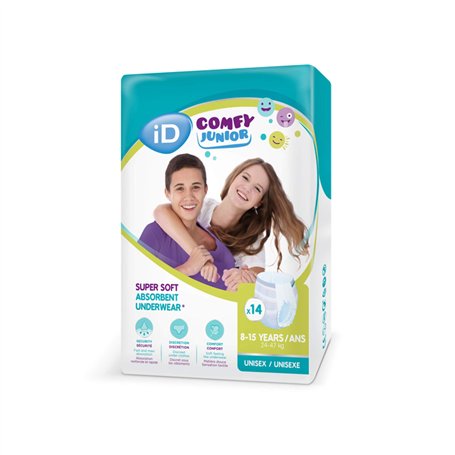 iD Comfy Junior Pants Unisex Sous-Vêtements de Nuit Absorbants pour Enfants 8-15 Ans 14 Pièces