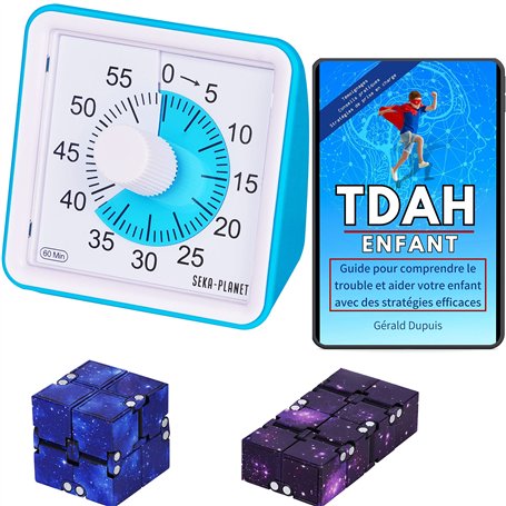 Seka-Planet minuteur visuel Enfant et 2 Cubes Anti-Stress