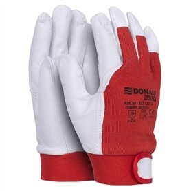 DONAU SAFETY Gants de travail en cuir avec fermeture Velcro - Taille 11/XXL - 1 paire - Blanc et rouge - Gants de montage - Gant