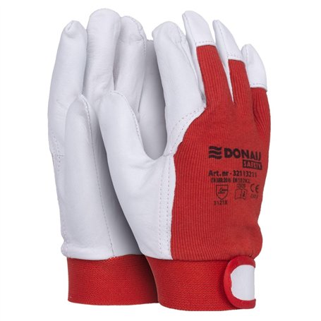 DONAU SAFETY Gants de travail en cuir avec fermeture Velcro - Taille 11/XXL - 1 paire - Blanc et rouge - Gants de montage - Gant