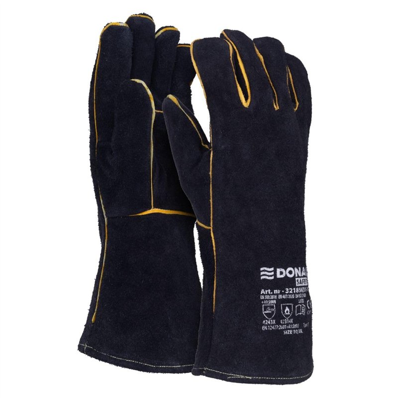 DONAU SAFETY Gant de Soudeur en Croûte de Cuir de Vachette pour Soudage MIG - Taille 10 XL, 1 Paire - Gants de Travail de Haute Qualité