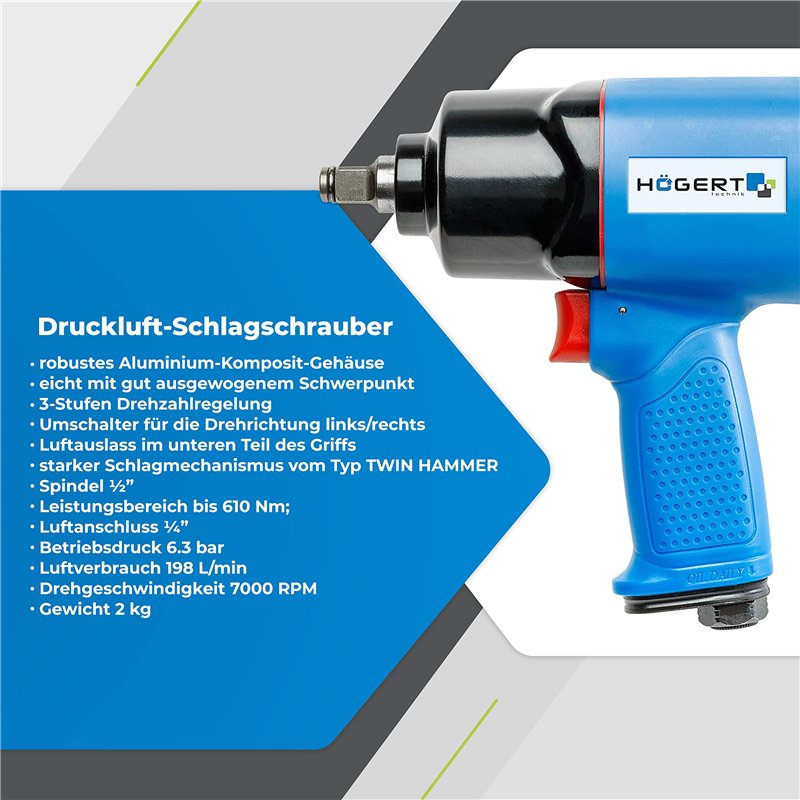 Image secondaire de Högert Technik Clé à Chocs pneumatique 1/2
