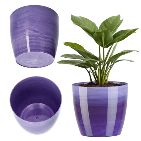 KADAX Pot de Fleurs en Plastique avec Finition Brillante et Motifs Marbrés
