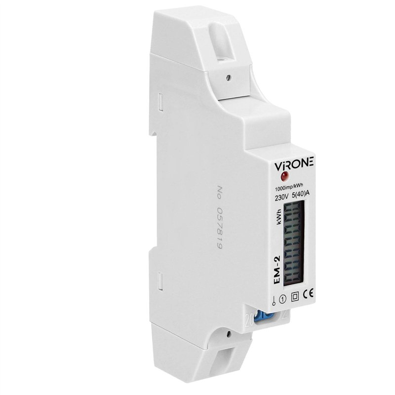 Virone EM-2 Compteur D'électricité Rail DIN Compteur d'Energie Monophasé 40A Sortie d'Impuls 1 Module DIN TH-35mm