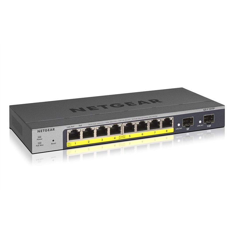 NETGEAR (GS110TP) Smart Switch Ethernet PoE Web Manageable 8 Ports RJ45 Gigabit (10/100/1000) | 8 Ports PoE 53 W et 2 Ports SFP 