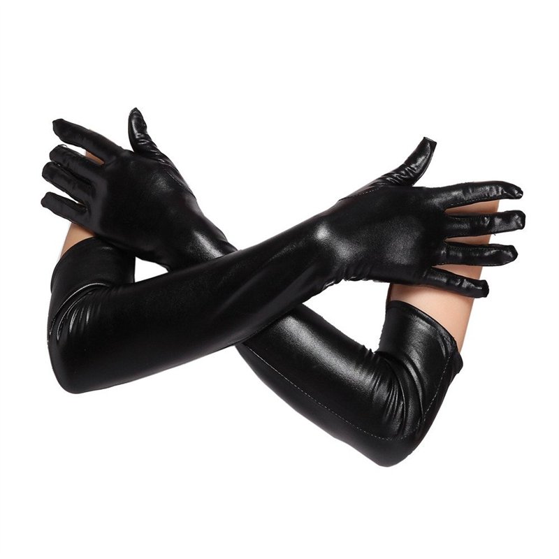 Image secondaire de LOVARTS BEAUTY Gants Longs Noirs en Similicuir pour Femme Sexy Gants Longs en Latex Adulte(Noir)