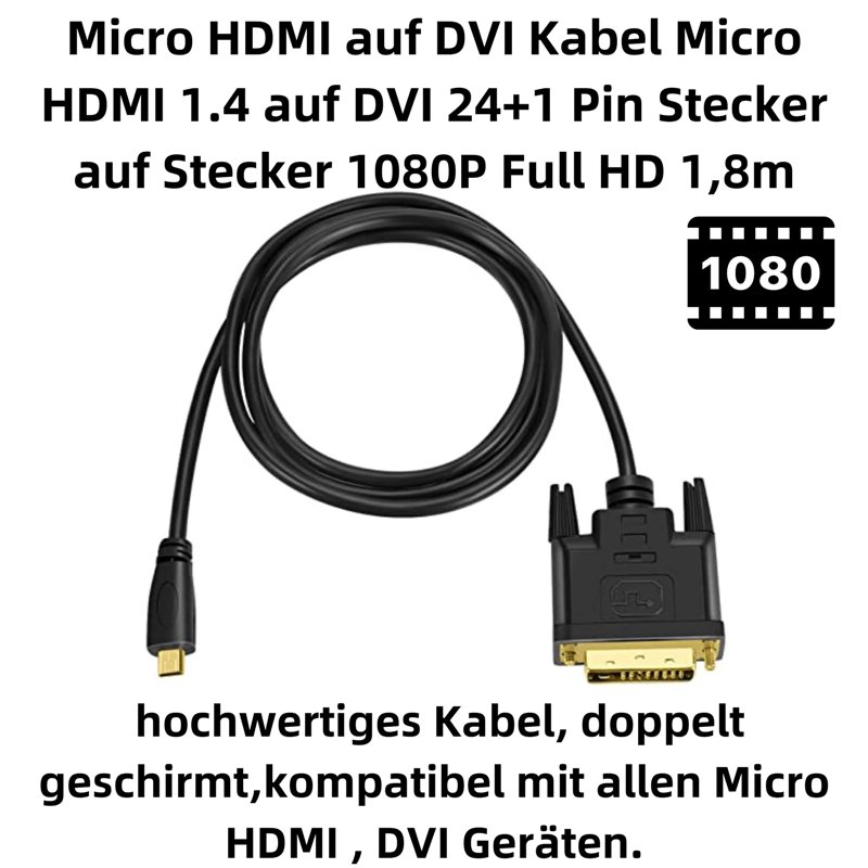 Image secondaire de R08 180 cm Câble micro HDMI sur DVI 24 + 1 Câble appareil photo numérique portable MP4 Caméscope
