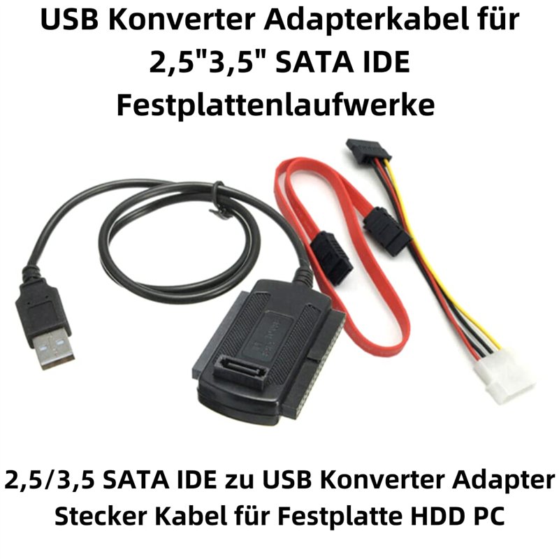 Image secondaire de Aukson B45 Câble adaptateur 3 en 1 USB 2.0 vers IDE/SATA pour disques durs 2,5