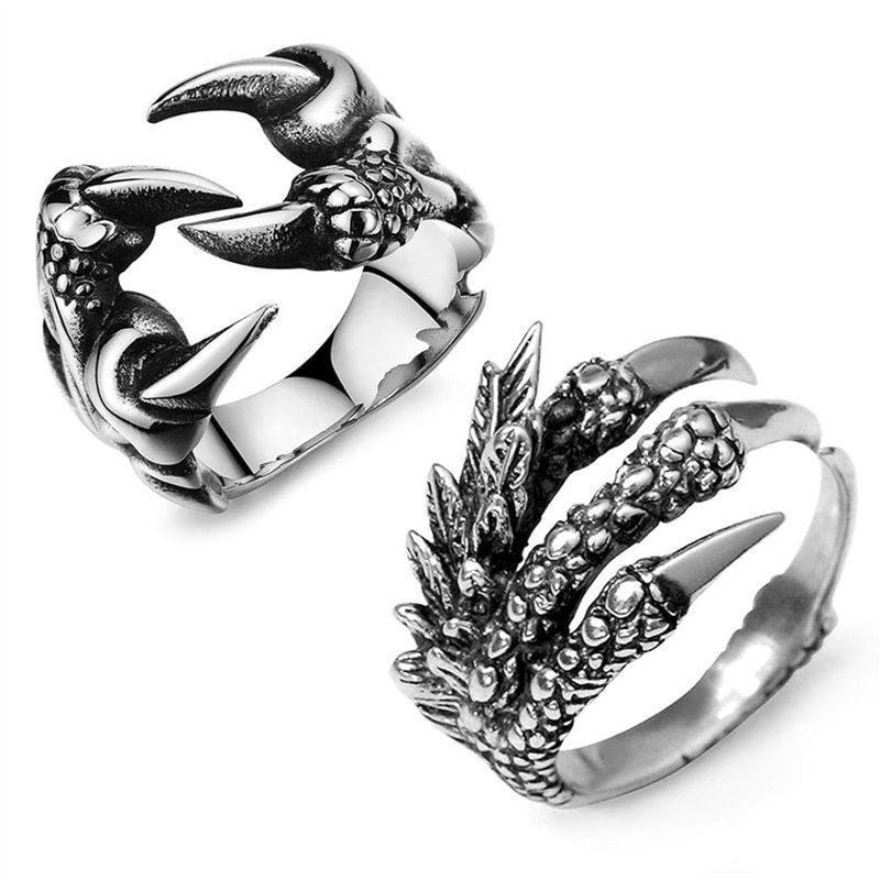 EQLEF Dragon Claw Ring Set, Bague Gothique Réglable Sauvage Alondra Ouvert Punk Bague Cadeau Cool Dragon Bague pour Hommes Femme