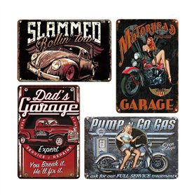 QUMENEY Lot de 4 panneaux muraux vintage en métal avec motif de peste - Décoration pour café