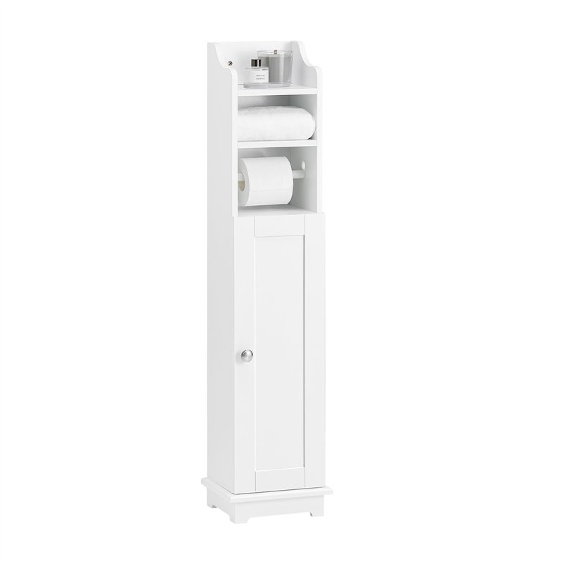 SoBuy® FRG177-W Support Papier Toilette Armoire Toilettes Porte Brosse WC Meuble de Salle de Bain sur Pied en Bois – Blanc