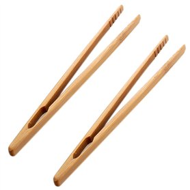 PULABO Lot de 2 pinces à grille-pain en bambou naturel - Pinces à pain - 18 cm - Excellente qualité et pratique