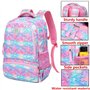 Sac Ecole Fille Sac a Dos Scolaire Fille Cartables Enfant Primaire pour l'école Loisir Voyage 3 en 1 Sac Sirène+Sac à Lunch+ Tro