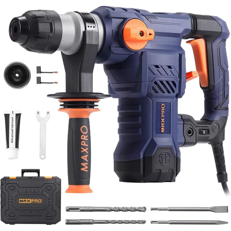 MAXPRO Marteau Perforateur Électrique SDS-Plus 1500W Perforateur Burineur 5.5J, 6 Vitesses, 3 Fonctions, Technologie Anti-vibrat