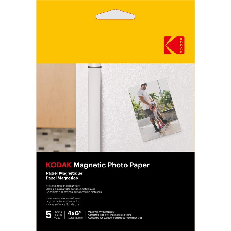 KODAK Magnetic Photo Paper - Papier Magnétique, Pack de 5 feuilles de Papier Photo, Format 10x15 cm, Compatible avec Imprimantes