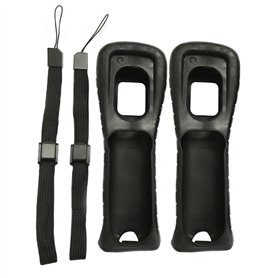2 coques noires en silicone avec dragonne pour manette Nintendo Wii