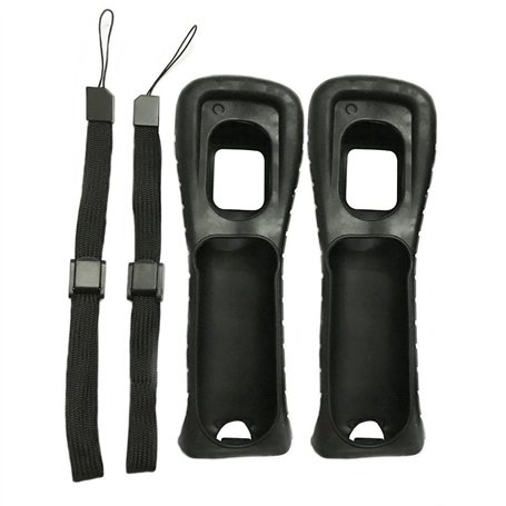 2 coques noires en silicone avec dragonne pour manette Nintendo Wii