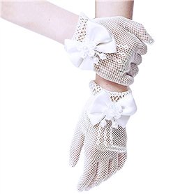 SwirlColor Courts élégantes Satin Bow trous Gants résille poignet Gants Longueur de fille pour Flower Girls
