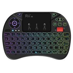 Rii Mini X8 (disposition italienne) Clavier sans fil rétroéclairé (7 couleurs) avec pavé tactile et mollette pour Smart TV