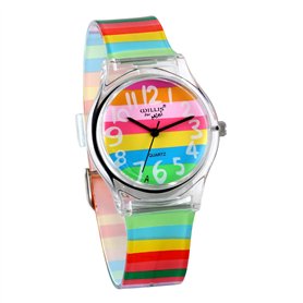 JewelryWe Montre Quartz Enfant Etudiant Chiffre Cadran Rond Bracelet Plastique Gel de Silice Couleur Coloré avec Sac Cadeau