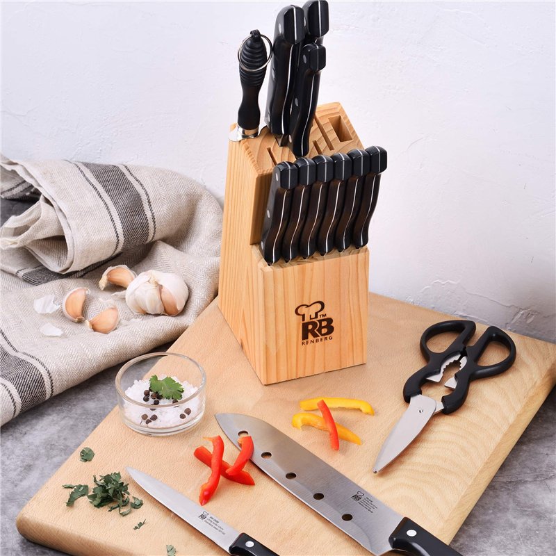 Image secondaire de RENBERG Tenessy | Couteaux de cuisine | set complet de 15 pièces avec support en bois | parfait pour couper tous types d'ingrédients