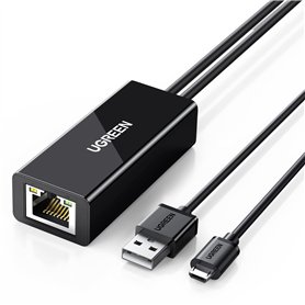 UGREEN Adaptateur Réseau Micro USB vers RJ45 Ethernet Compatible avec Chromecast Google Home TV Stick Câble Alimentation 1M