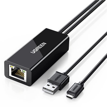 UGREEN Adaptateur Réseau Micro USB vers RJ45 Ethernet Compatible avec Chromecast Google Home TV Stick Câble Alimentation 1M