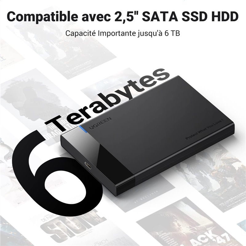 Image secondaire de UGREEN USB C Boîtier Externe 2,5 Pouces Disque Dur SATA III II I HDD SSD USB 3.1 Gen 2 Type C 6Gbps UASP Supporte Windows Mac OS
