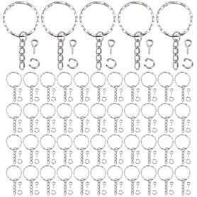 LEEQ 50 pièces Porte-clés Anneaux Split Porte-clés avec chaîne à maillons