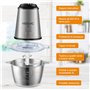 YISSVIC Hachoir de cuisine électrique 2 L, 2 x 4 lames 500 W hachoir électrique mixeur multifonction avec bol en acier inoxydabl