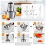 YISSVIC Hachoir de cuisine électrique 2 L, 2 x 4 lames 500 W hachoir électrique mixeur multifonction avec bol en acier inoxydabl