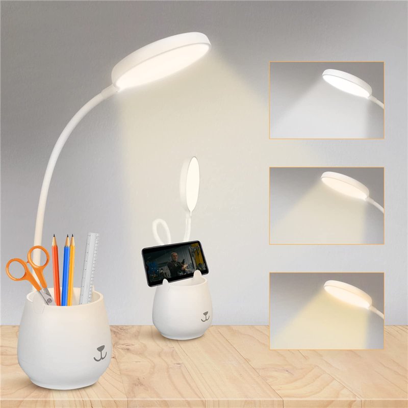 URAQT Lampe de Bureau de Porte-stylo, Tactile Lampe de Bureau à LED Dimmable avec 3 Modes D'éclairage & 24 LED, Protection des Yeux